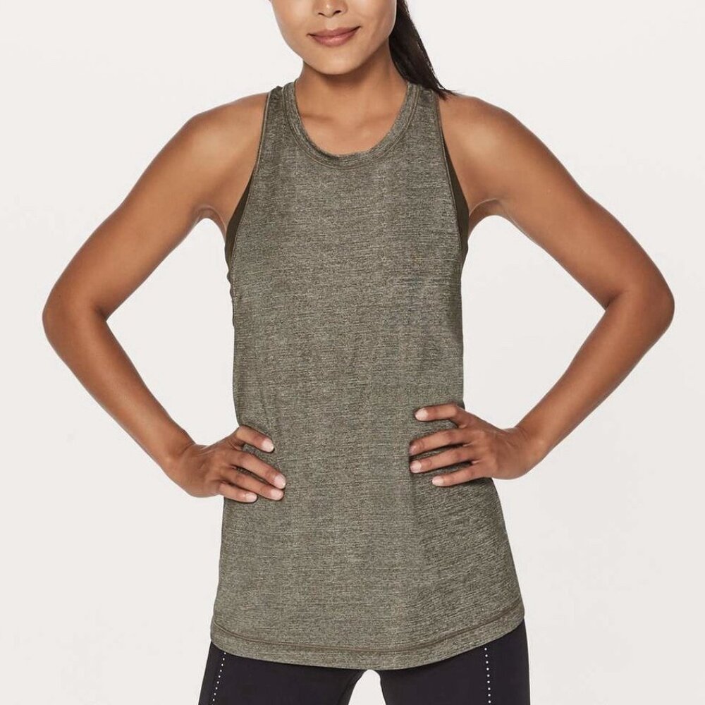 Lululemon Extra Mile Racerback Tank Top Built-In Bra Olive Green Women’s Size 8